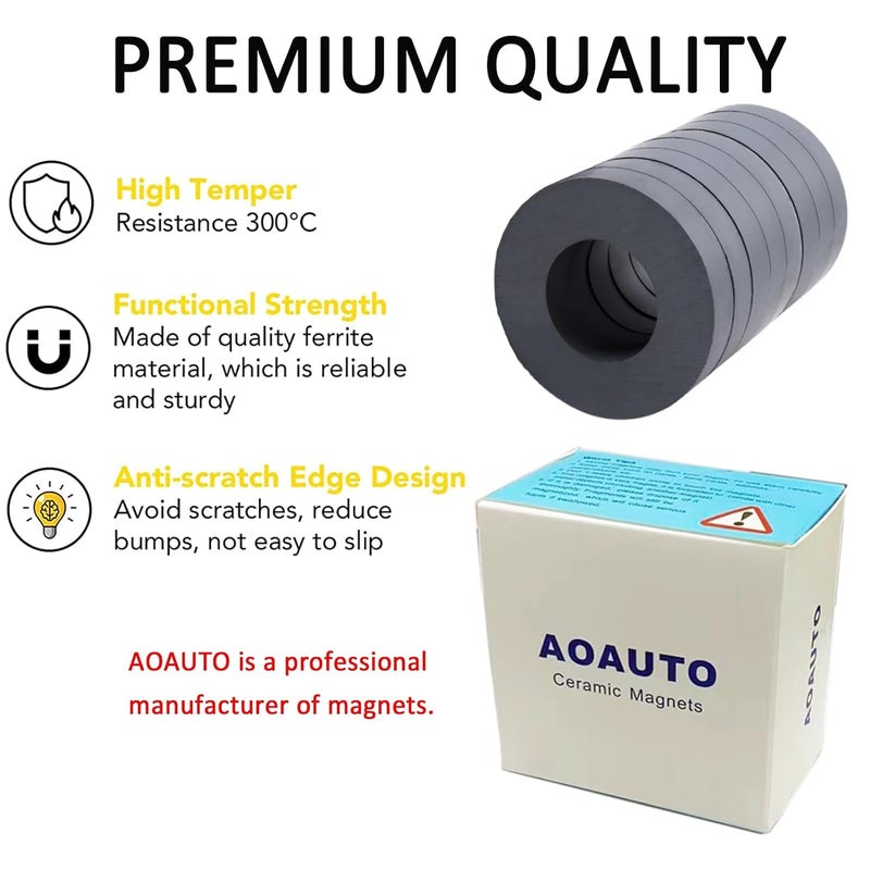 AOAUTO Ferrite Ring Magnets with Holes,OD40 x ID22 x 8mm Round Disc Donut Circle Hole Magnet for Crafts and DIY - Pack of 8 - Image 4
